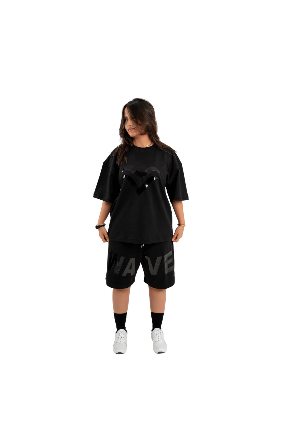WAVE Oversized T-Shirt & Shorts Set – Black