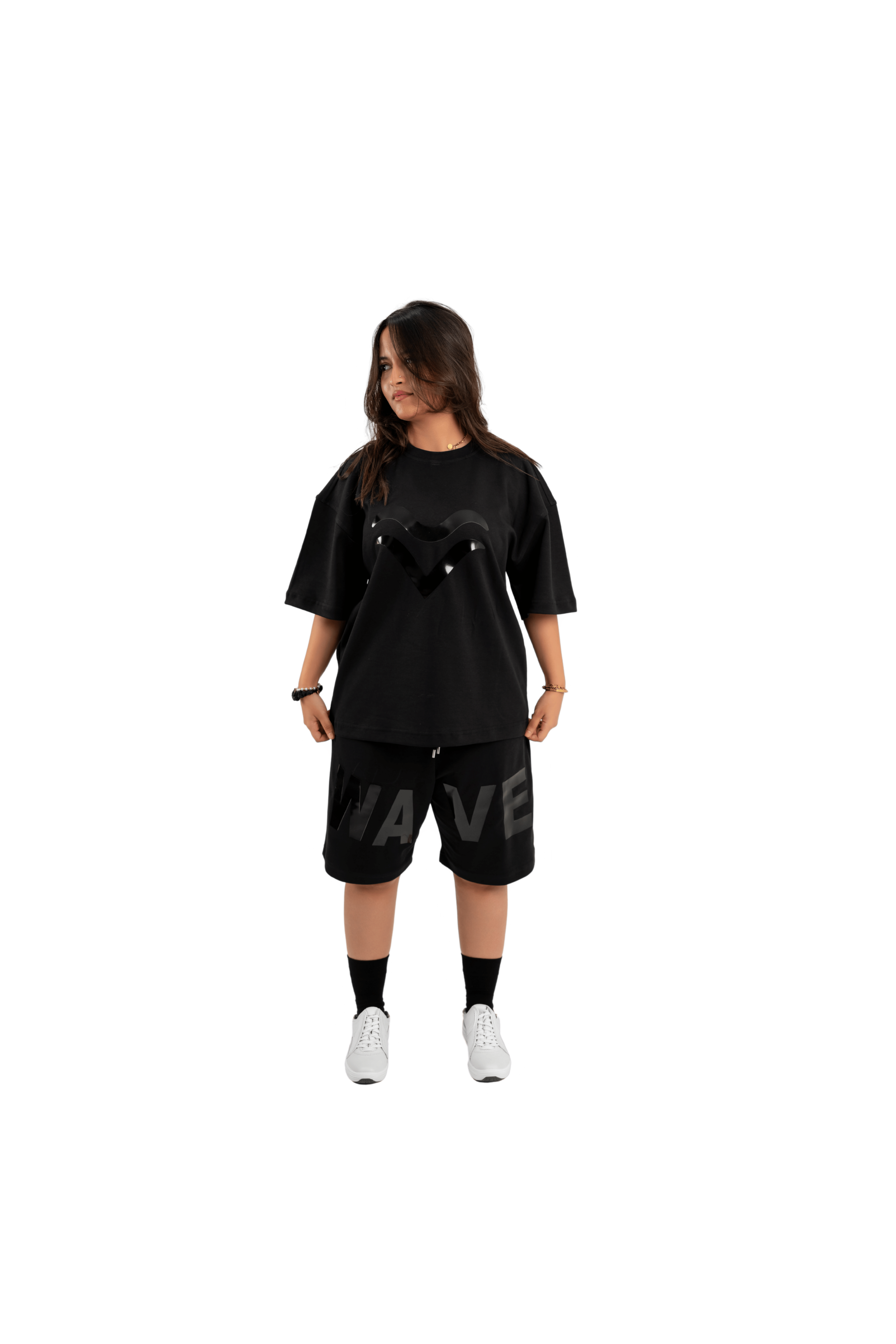 WAVE Oversized T-Shirt & Shorts Set – Black