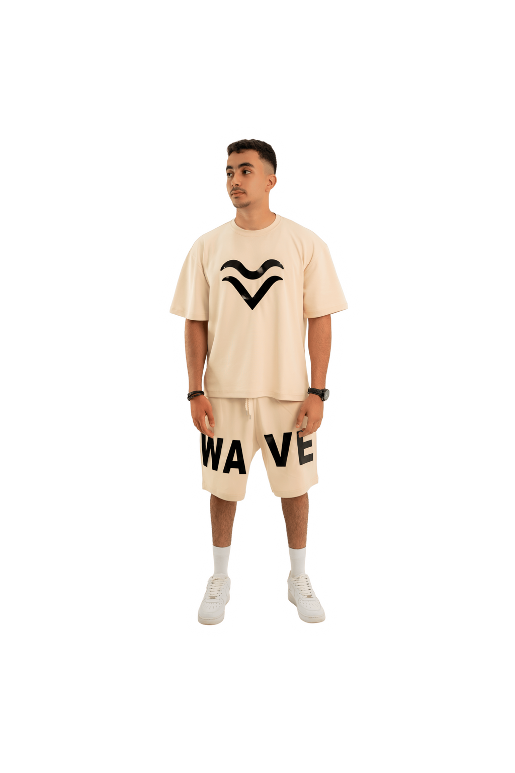 WAVE Oversized T-Shirt & Shorts Set – Beige